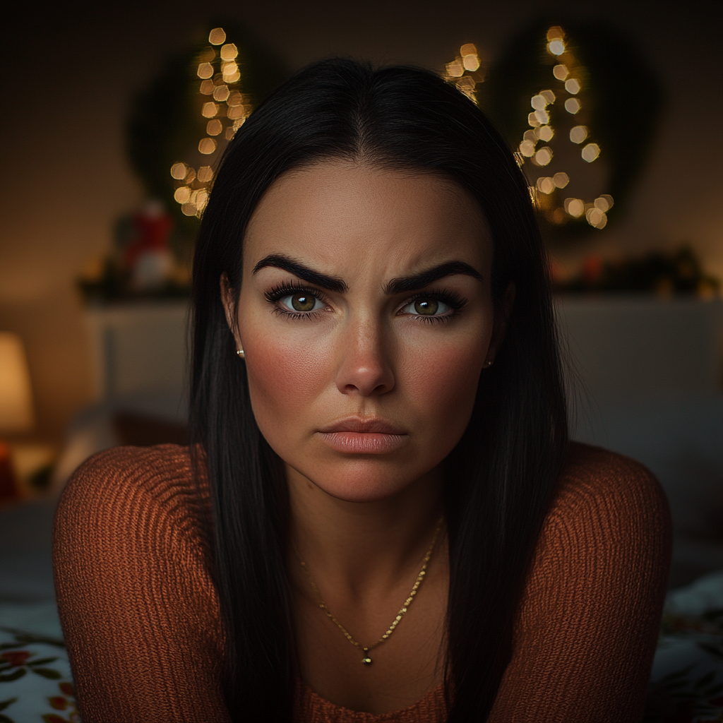 A worried woman sitting on the edge of the bed | Source: Midjourney