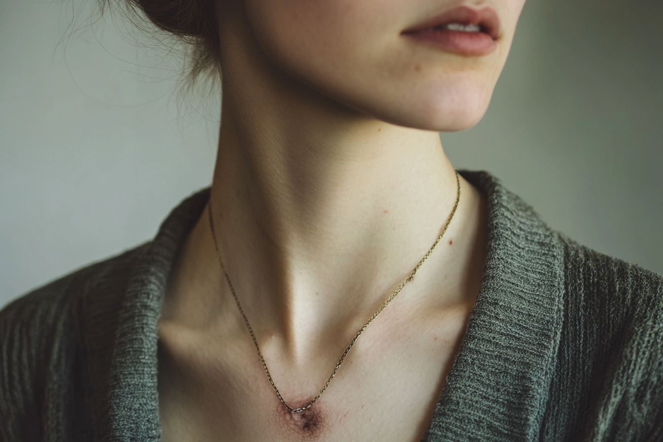 A woman with a scar below her clavicle | Source: Midjourney