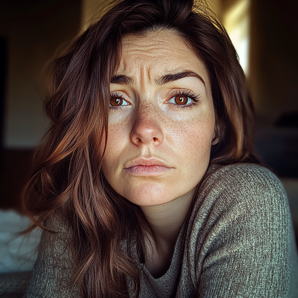 A close up of a worried woman | Source: Midjourney