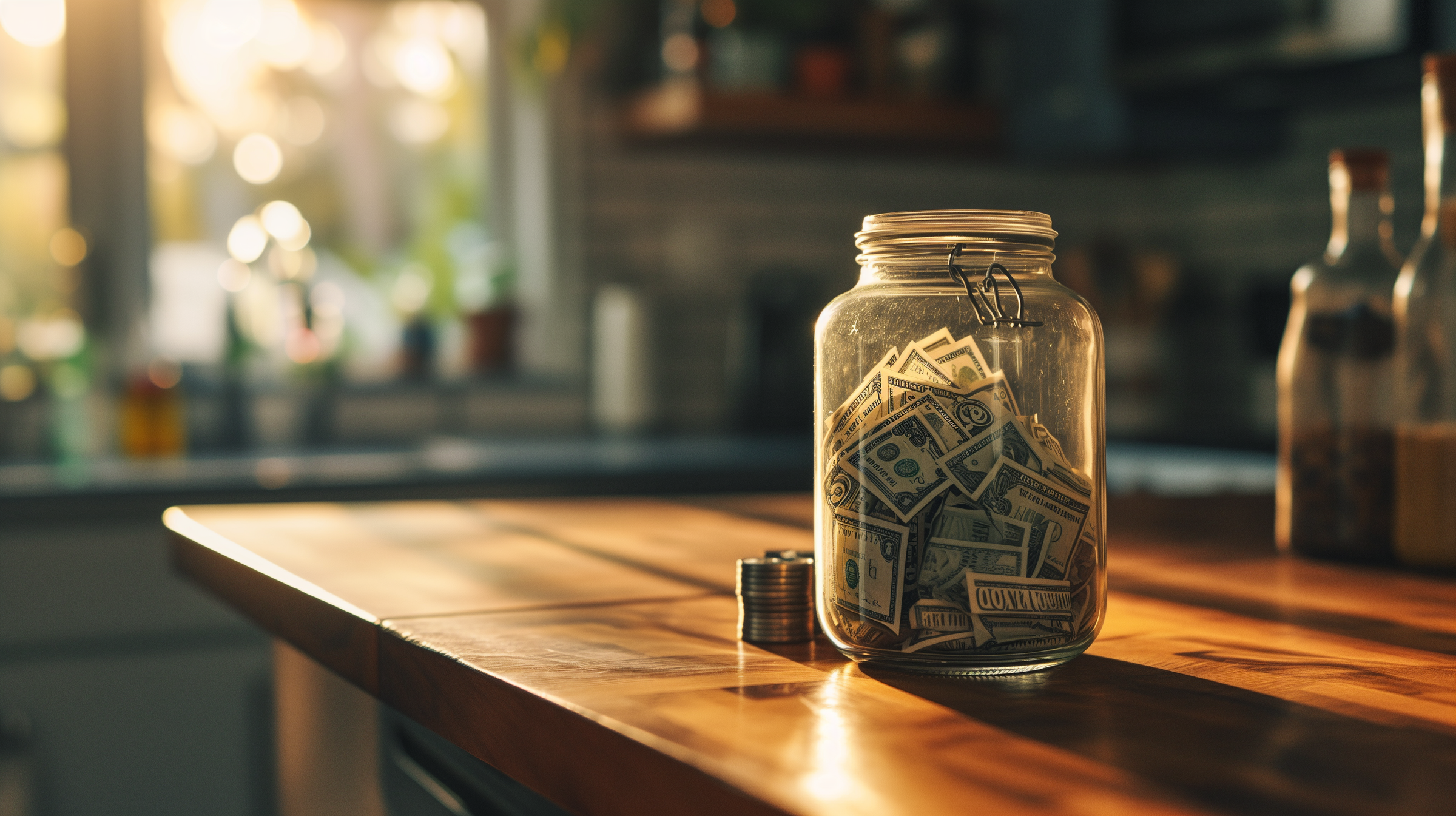 A jar of money on a counter | Source: Midjourney