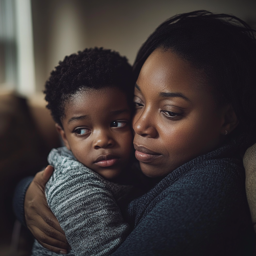 Una mujer cargando a su hijo | Fuente: Midjourney