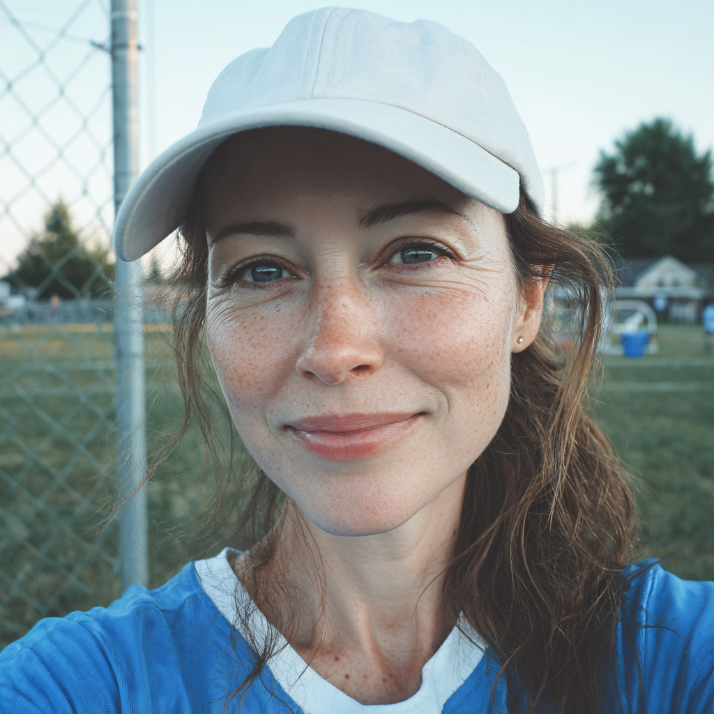A smiling woman wearing a white cap | Source: Midjourney