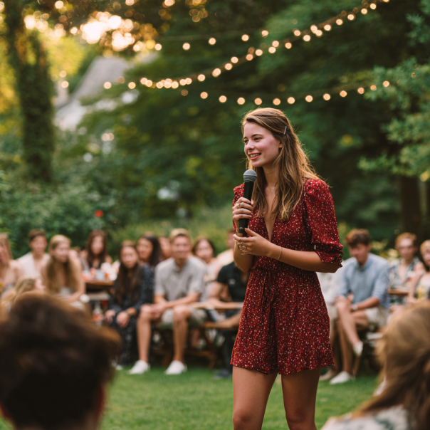 A girl giving her speech | Source: Midjourney