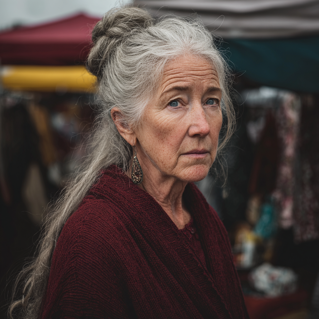An old woman wearing a maroon cardigan | Source: Midjourney