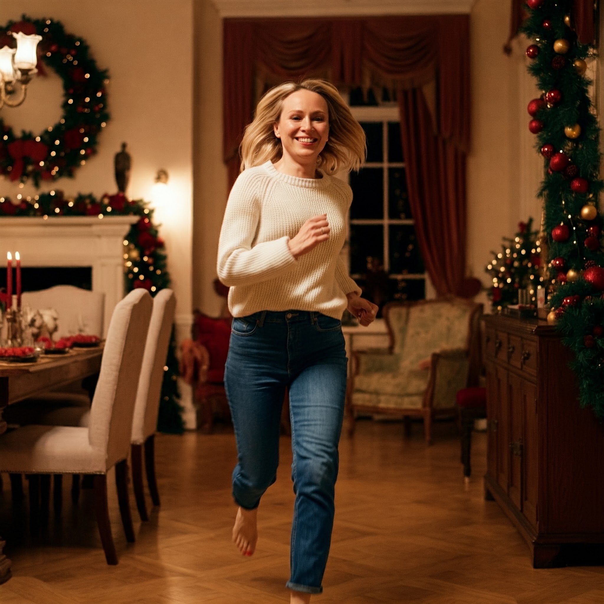 A woman running happily indoors | Source: Gemini