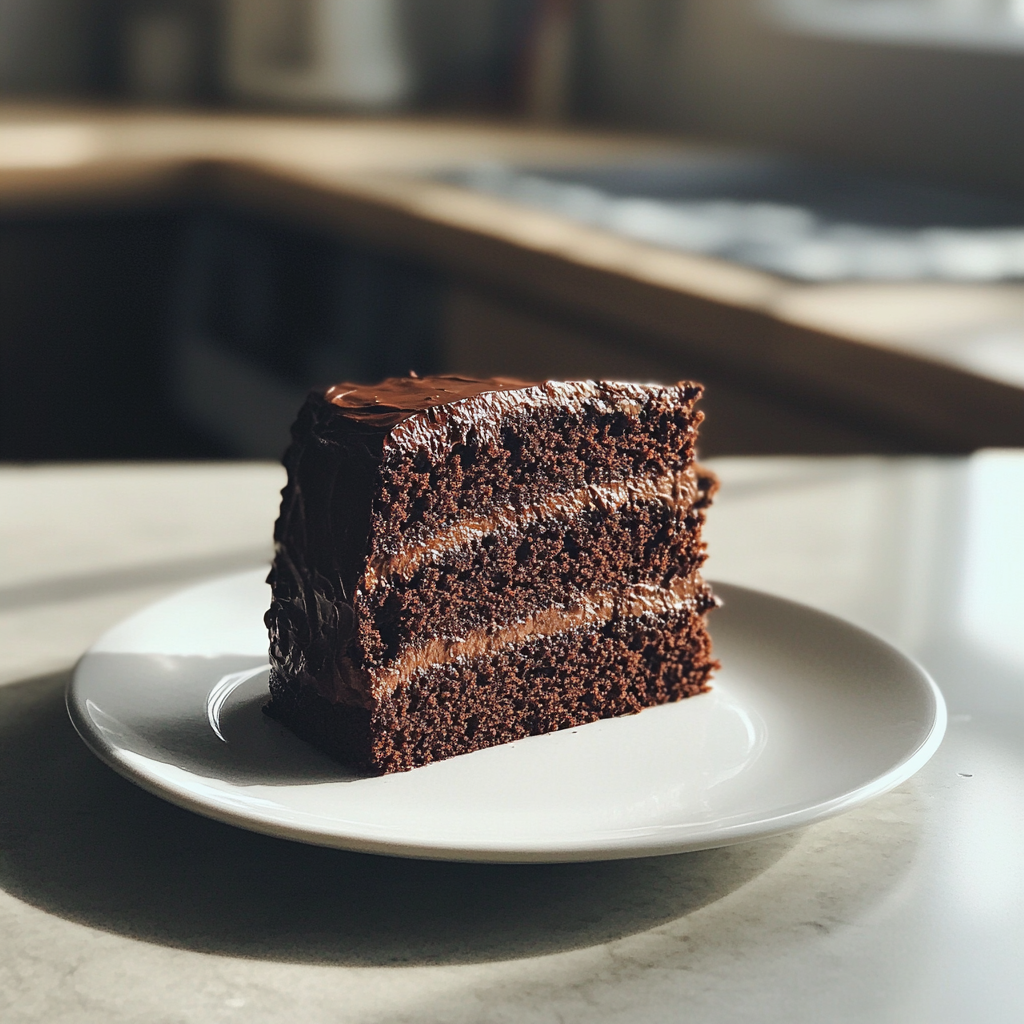 A slice of chocolate cake | Source: Midjourney