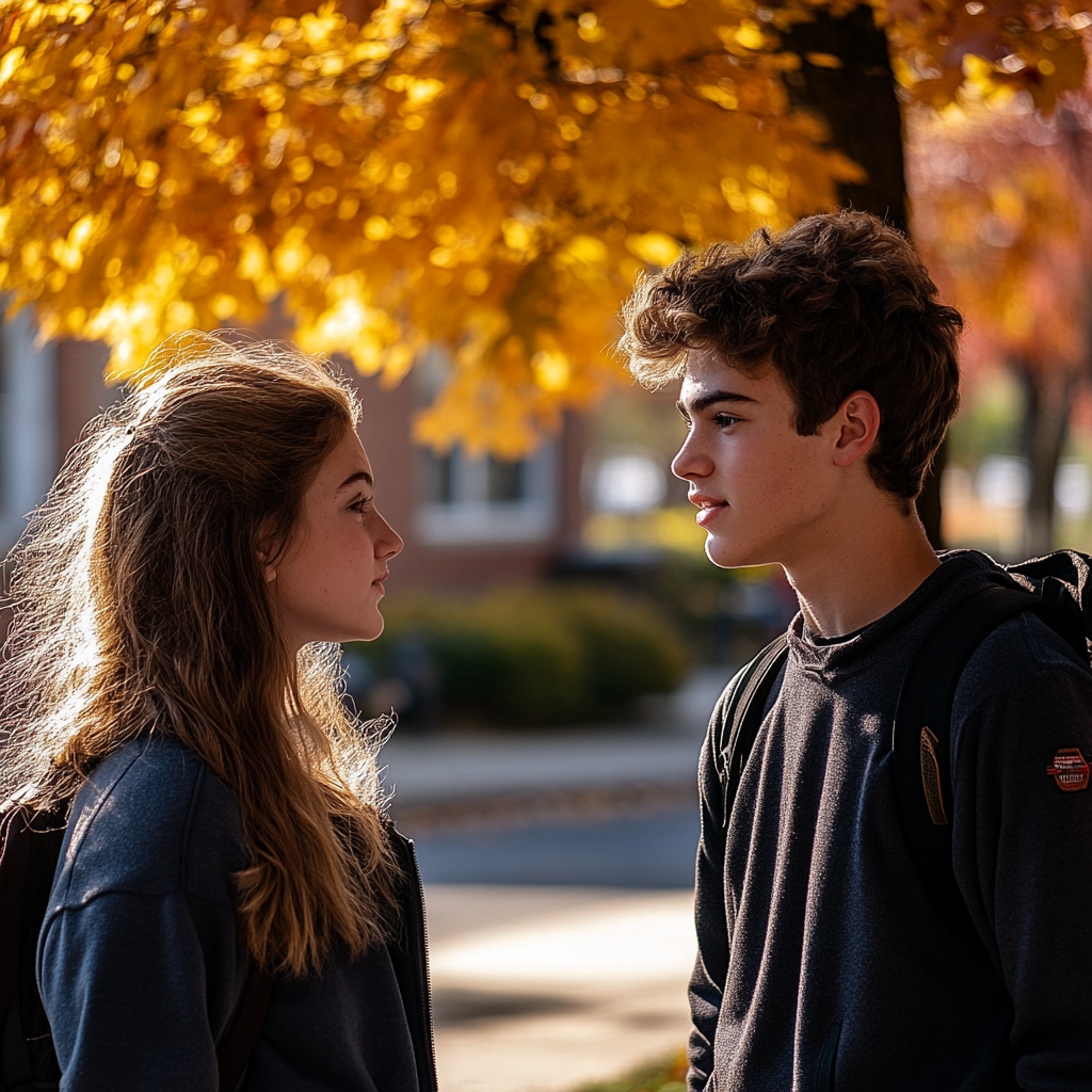 Uma menina conversando com um menino | Fonte: Midjourney