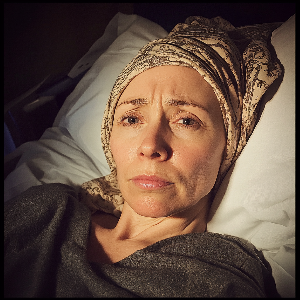 An upset woman laying in a hospital bed | Source: Midjourney