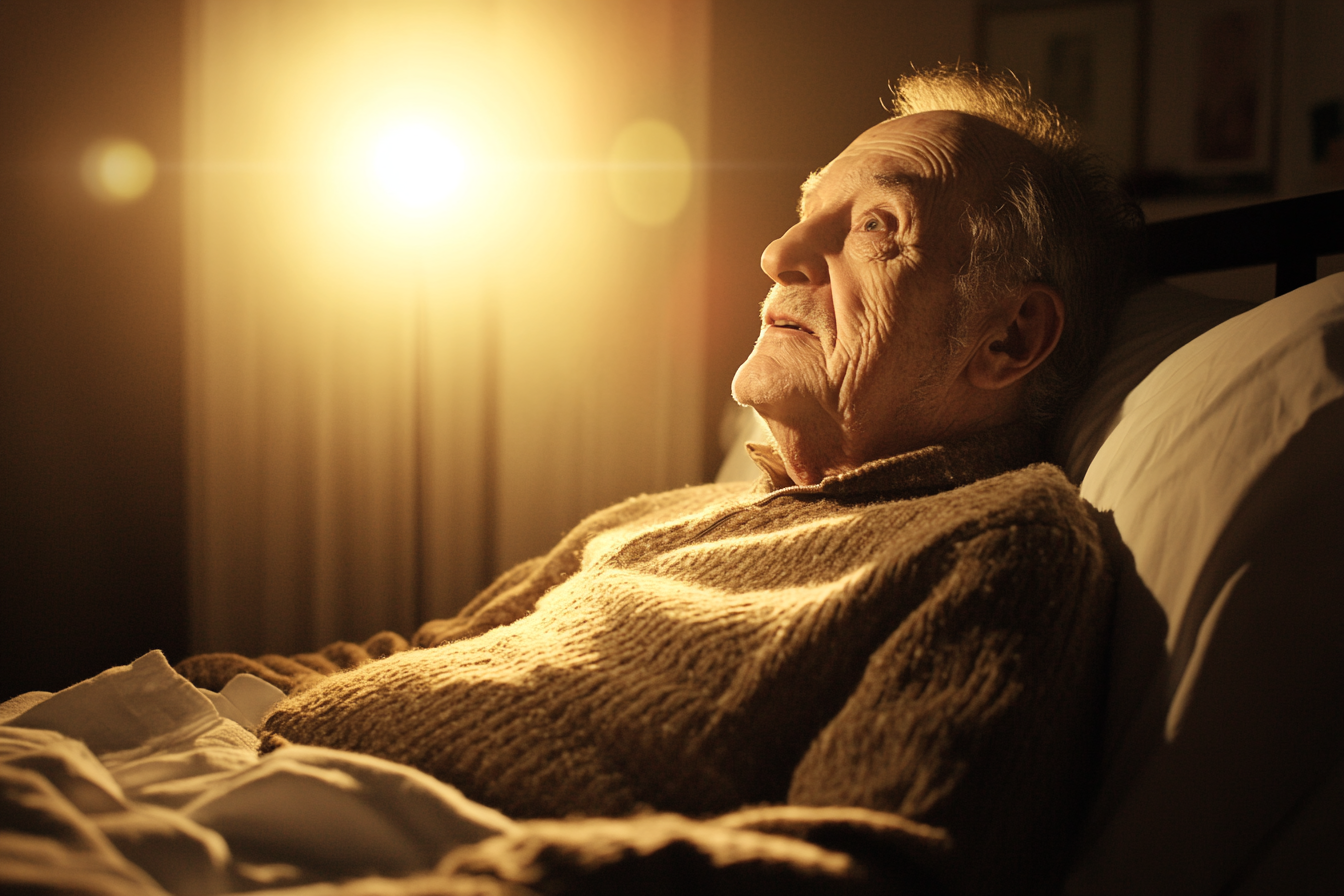 A bedridden man speaking to someone | Source: Midjourney