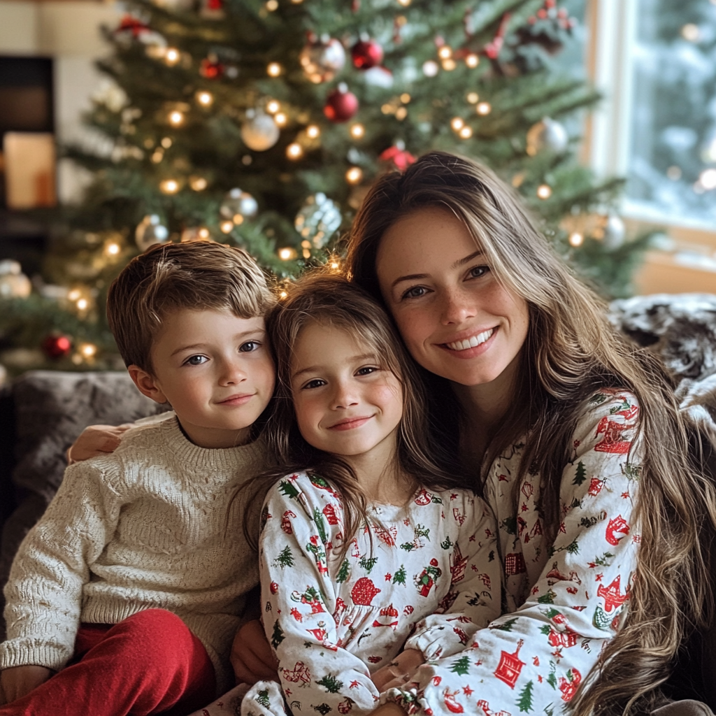 Mother and her children celebrating Christmas | Source: Midjourney