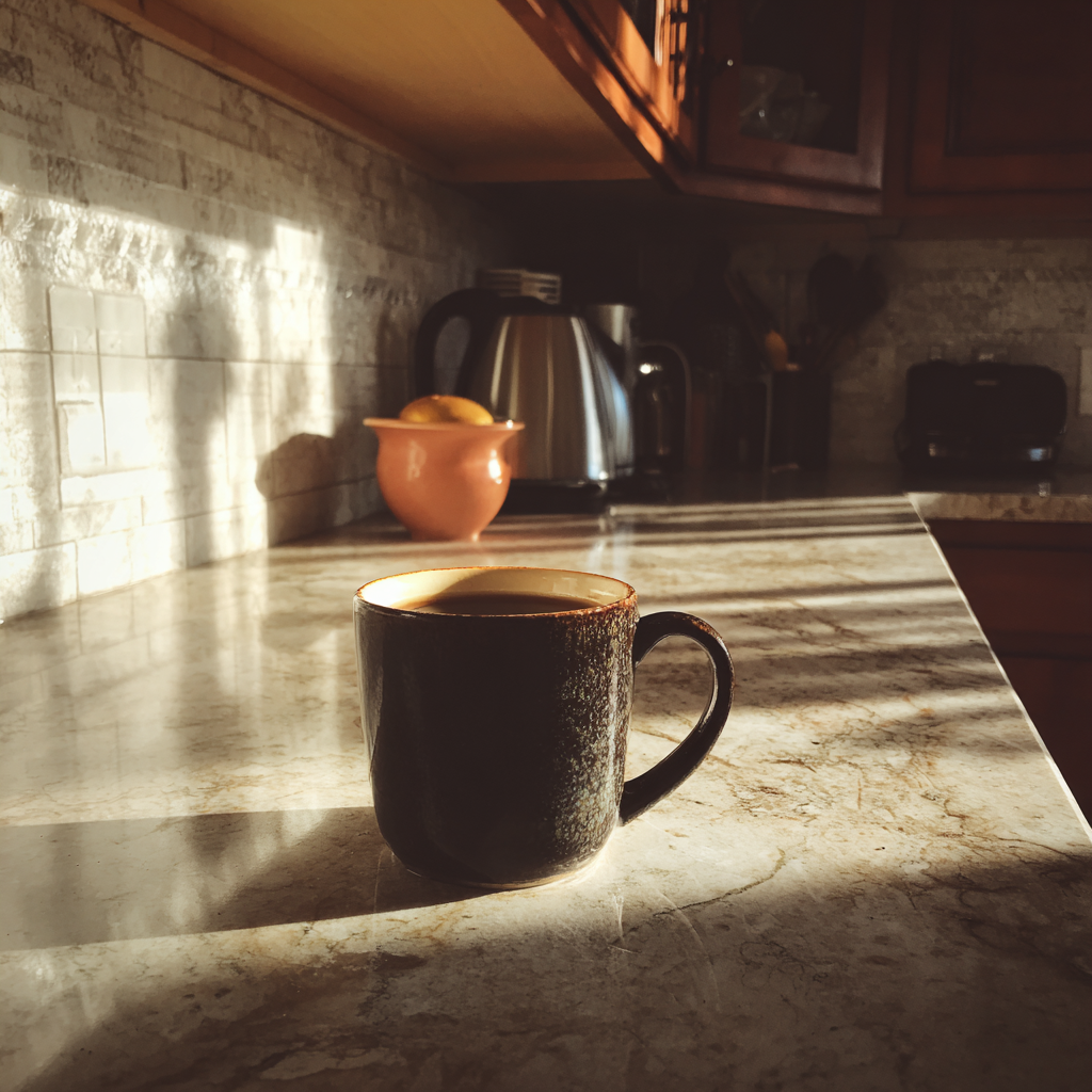 A cup of coffee on a kitchen counter | Source: Midjourney