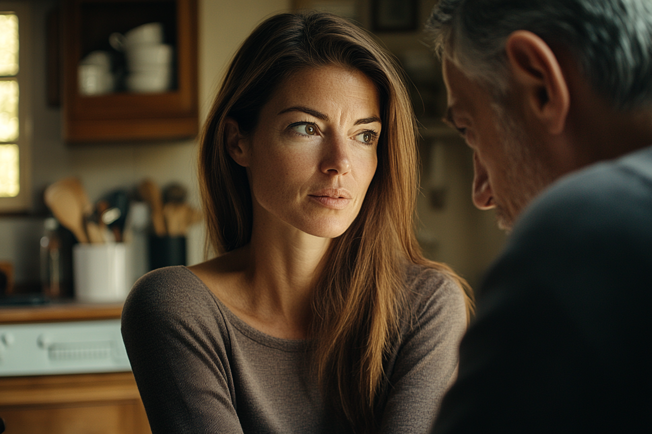 A woman talking to her father | Source: Midjourney