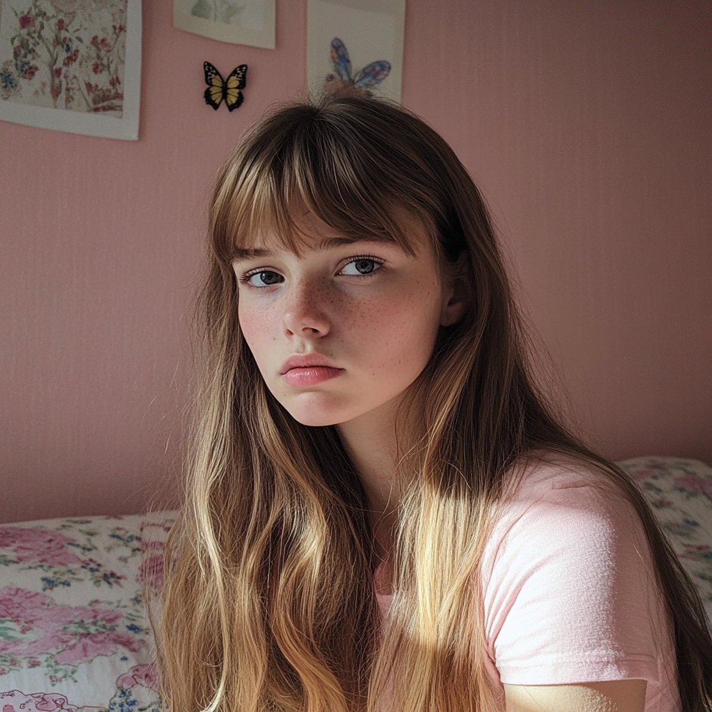 A teenage girl sitting on a bed | Source: Midjourney