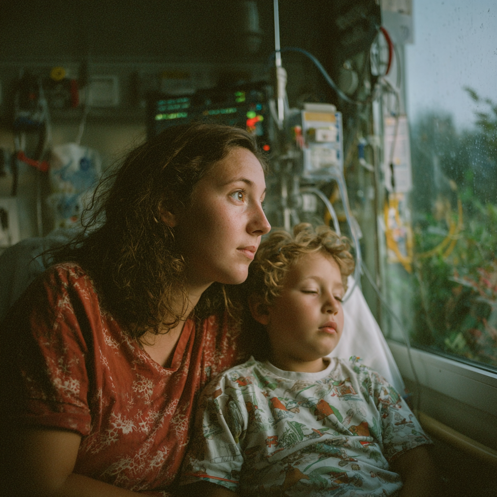 A mother with her sickly child | Source: Midjourney
