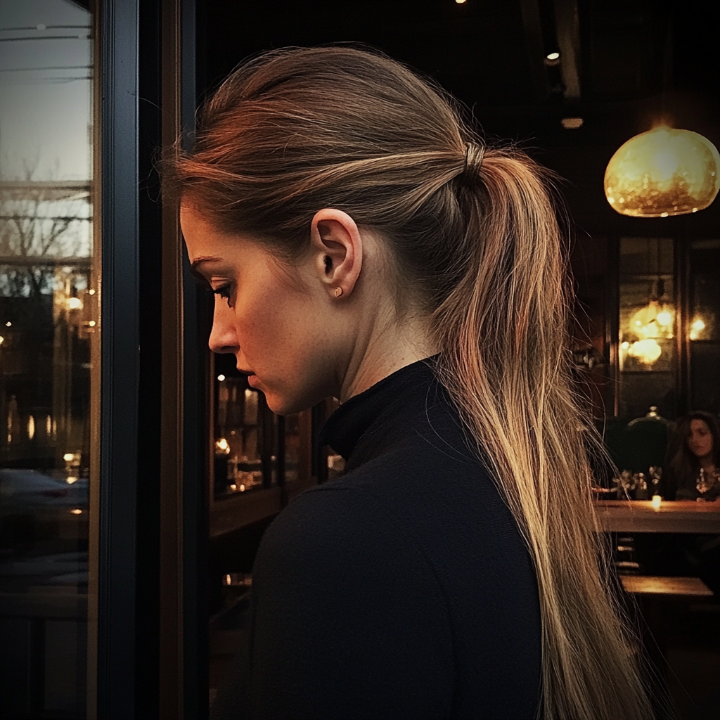 A woman walking out of a restaurant | Source: Midjourney