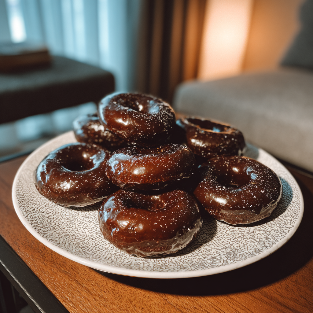 A platter of chocolate covered donuts | Source: Midjourney