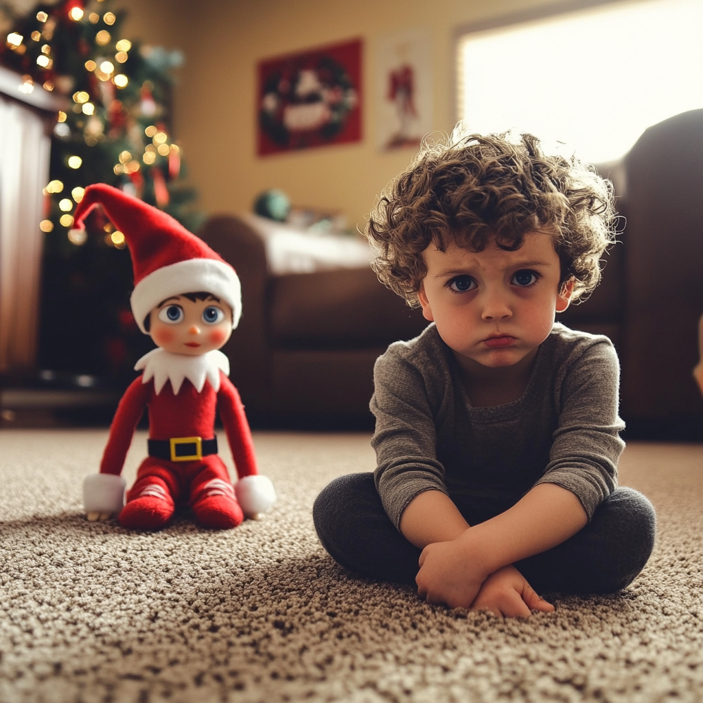 An upset boy sitting with an elf | Source: Midjourney