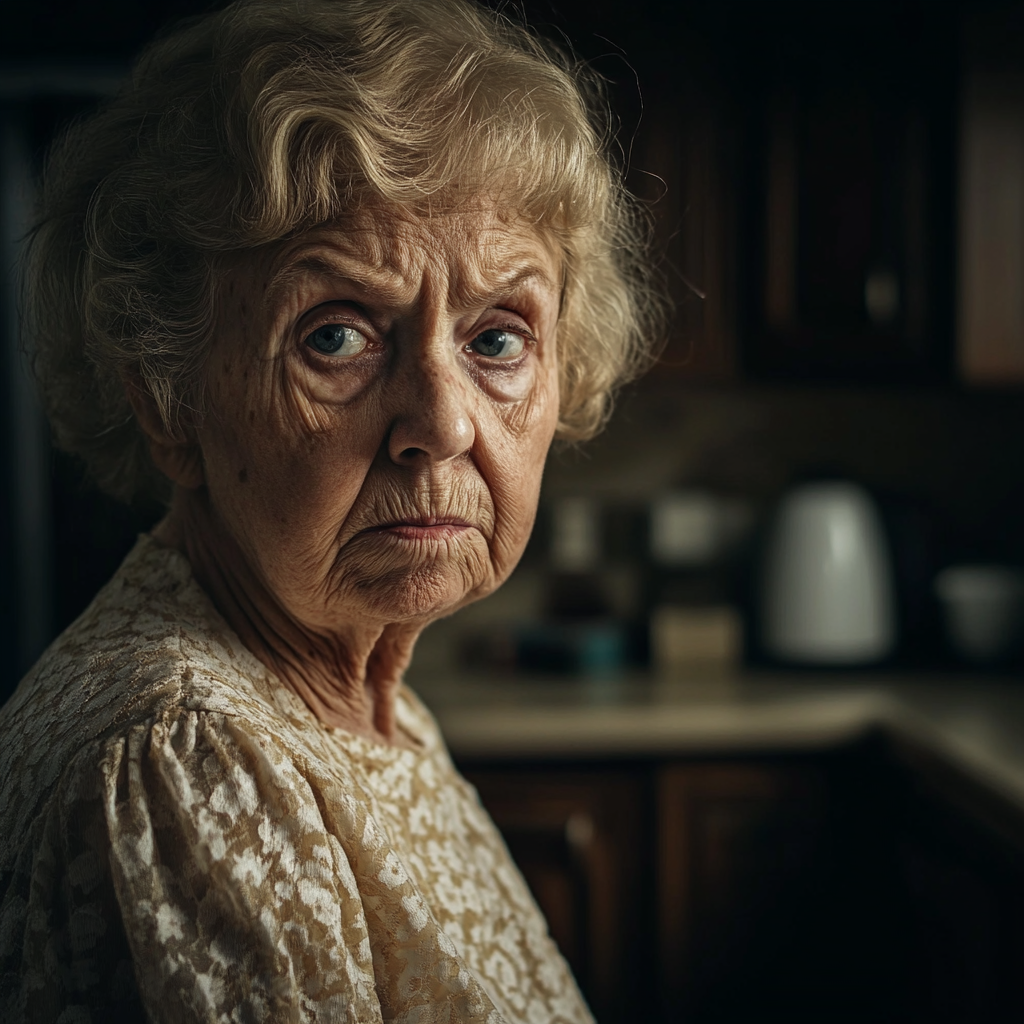 A frowning woman in her kitchen ⏐ Source: Midjourney