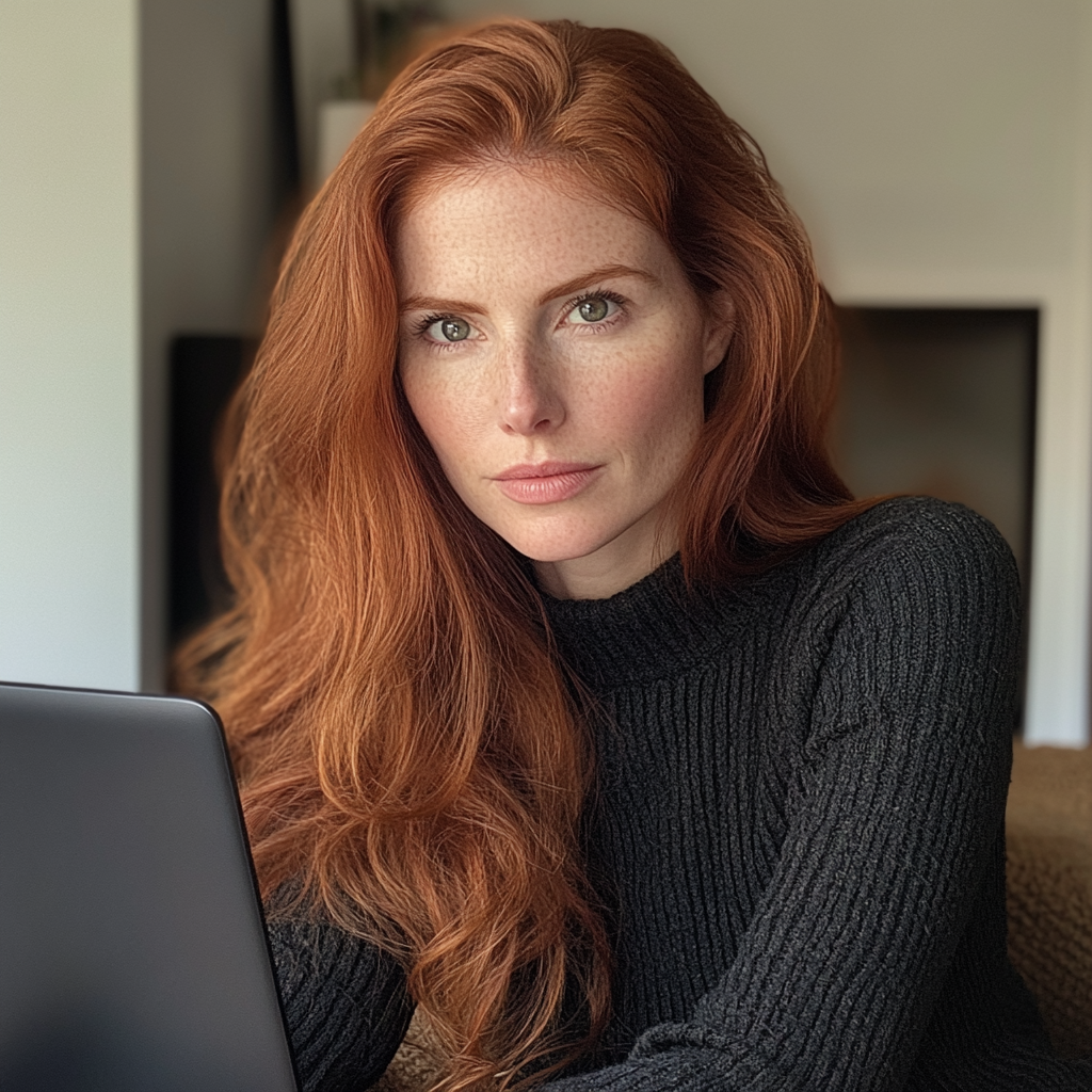 A woman sitting at her laptop | Source: Midjourney