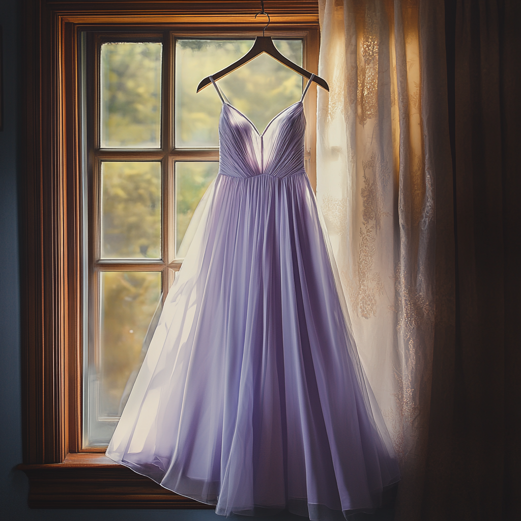 A lavender dress in a hanger | Source: Midjourney