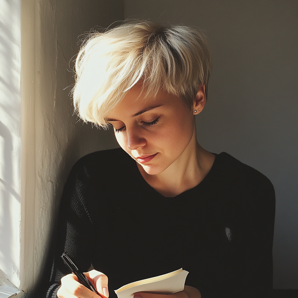 A woman writing a note | Source: Midjourney