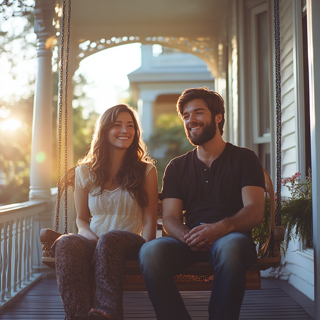 A couple sitting on the porch | Source: Midjourney