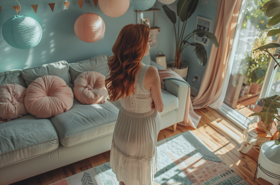 A woman standing in a room | Source: Midjourney