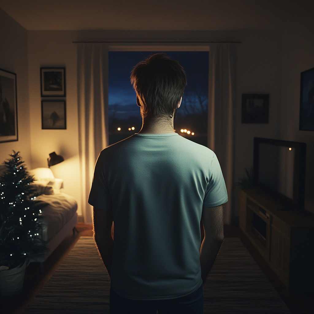 A back-view shot of a man standing in his house | Source: Midjourney