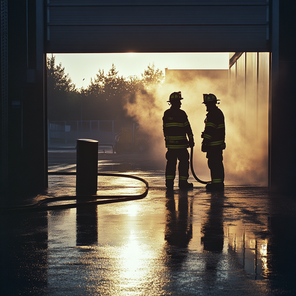 Two firefighters at a station | Source: Midjourney