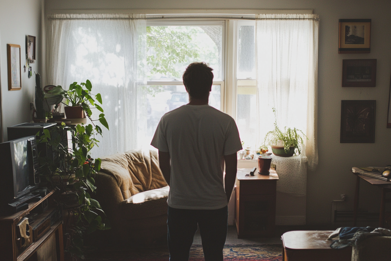 A man standing in a living room | Source: Midjourney