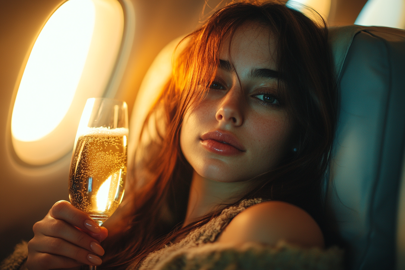 Woman enjoying a glass of champagne | Source: Midjourney
