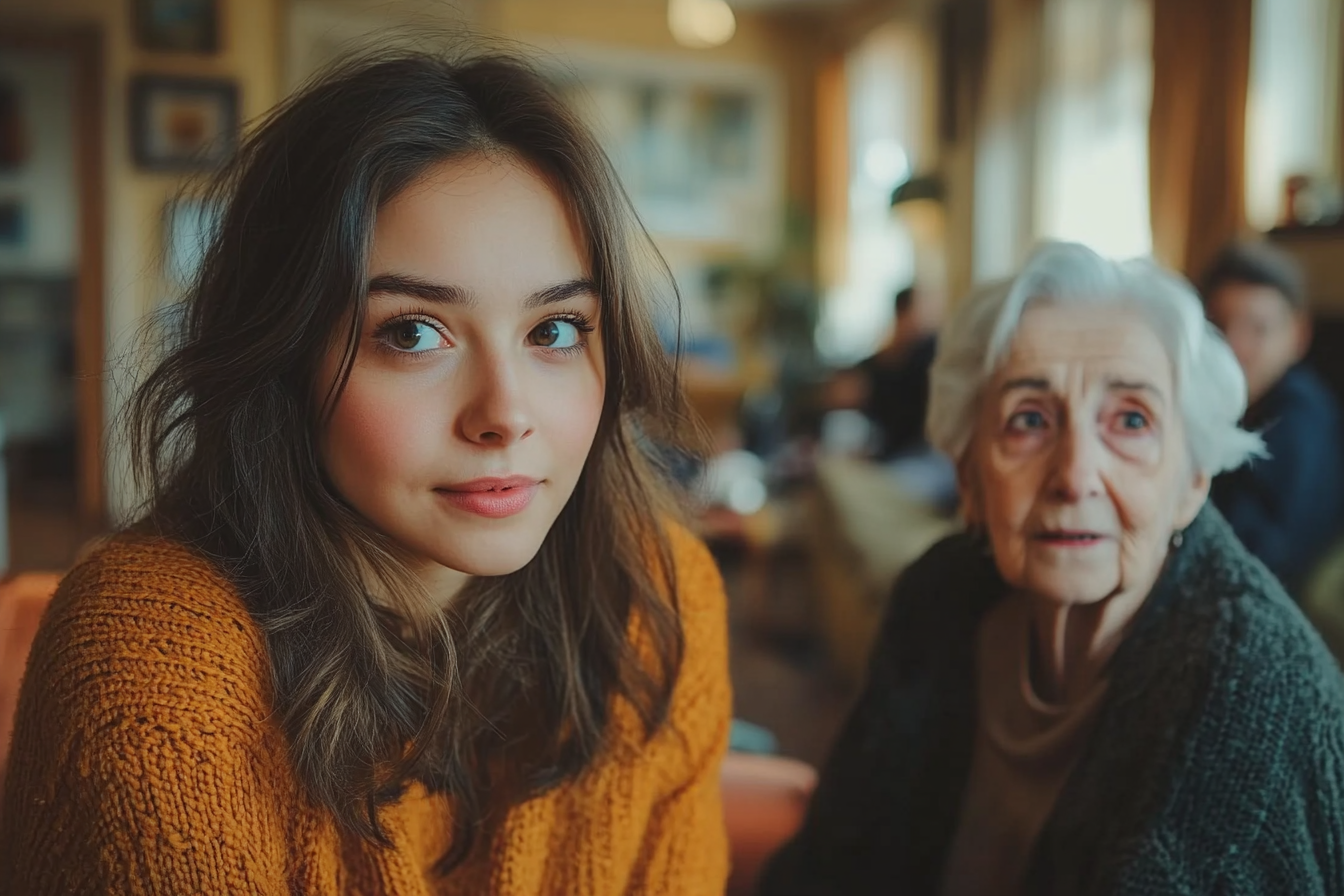 Woman talking to her great aunt | Source: Midjourney