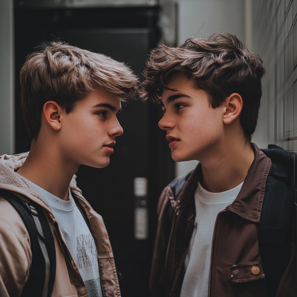 Two boys talking before classes | Source: Midjourney