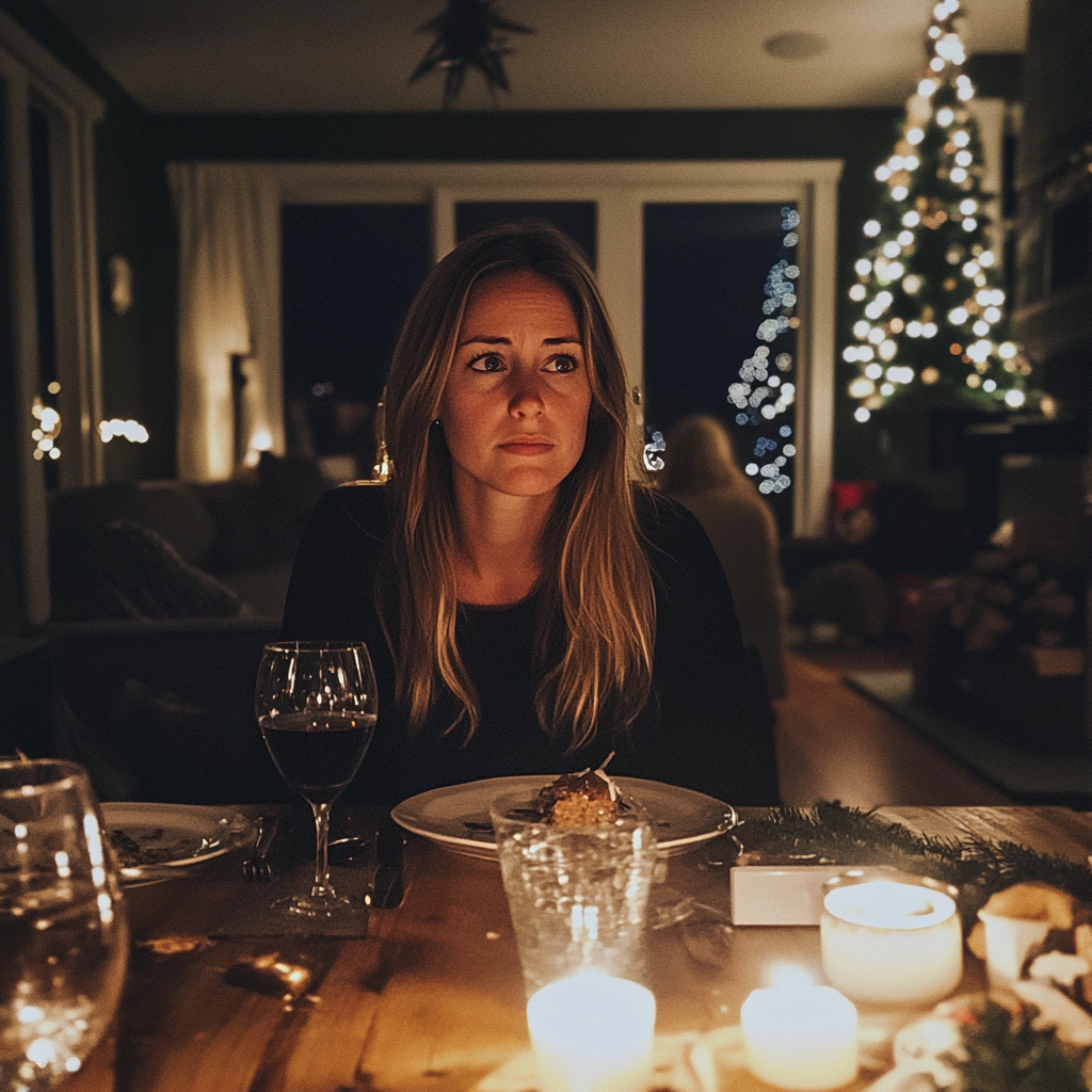 A woman sitting at a table | Source: Midjourney