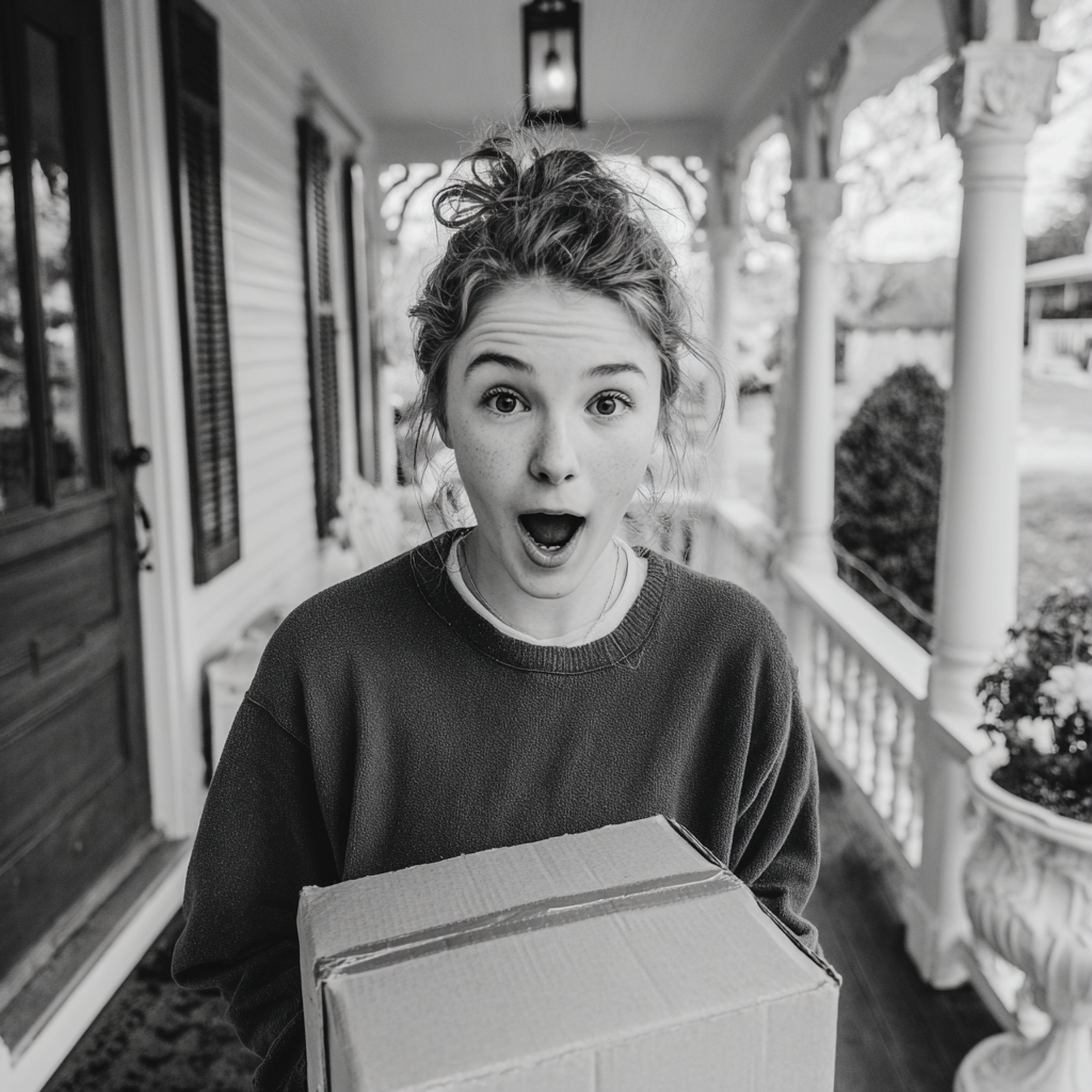 A shocked girl moving into a house | Source: Midjourney
