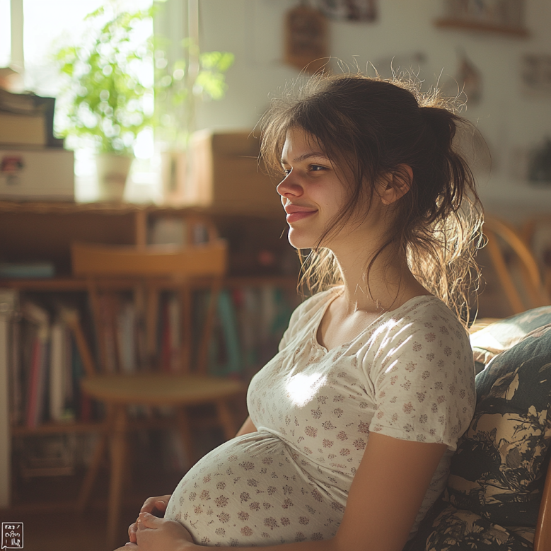 Una donna incinta che pensa a un piano | Fonte: Midjourney