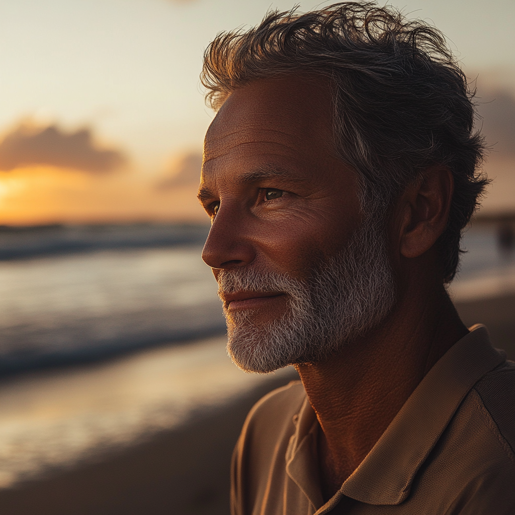 A man standing at a beach, thinking | Source: Midjourney