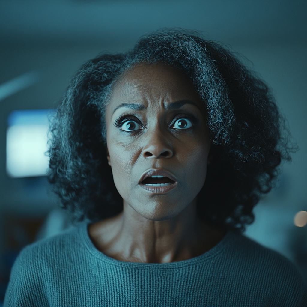 A shocked older woman | Source: Midjourney