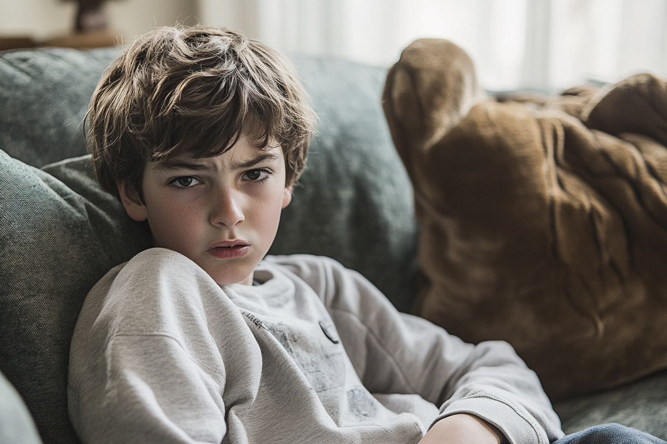 A scowling teen boy on a sofa | Source: Midjourney