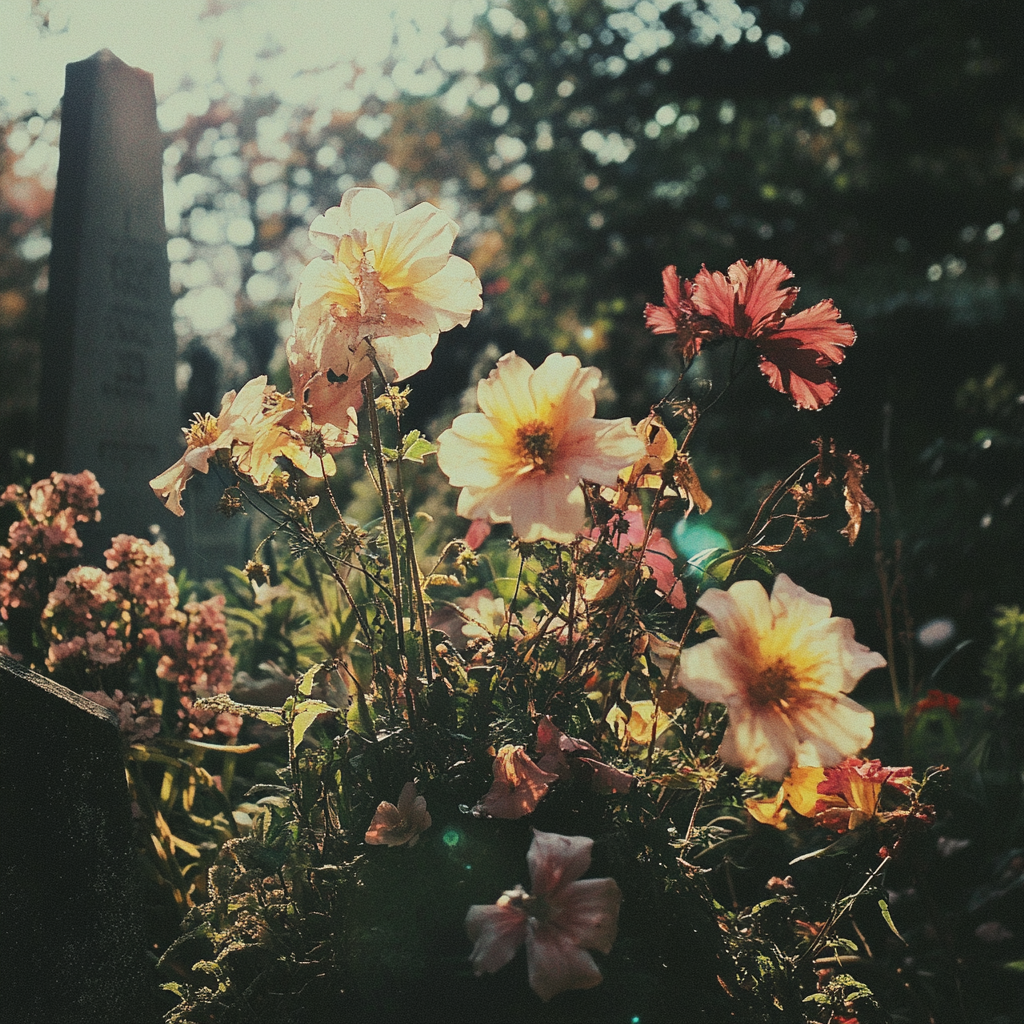 Flowers in a graveyard | Source: Midjourney