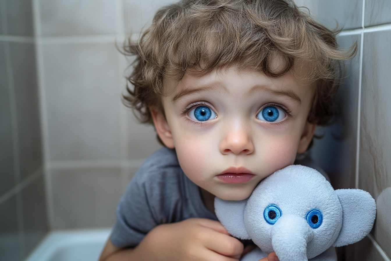 A boy holding a stuffed elephant | Source: Midjourney