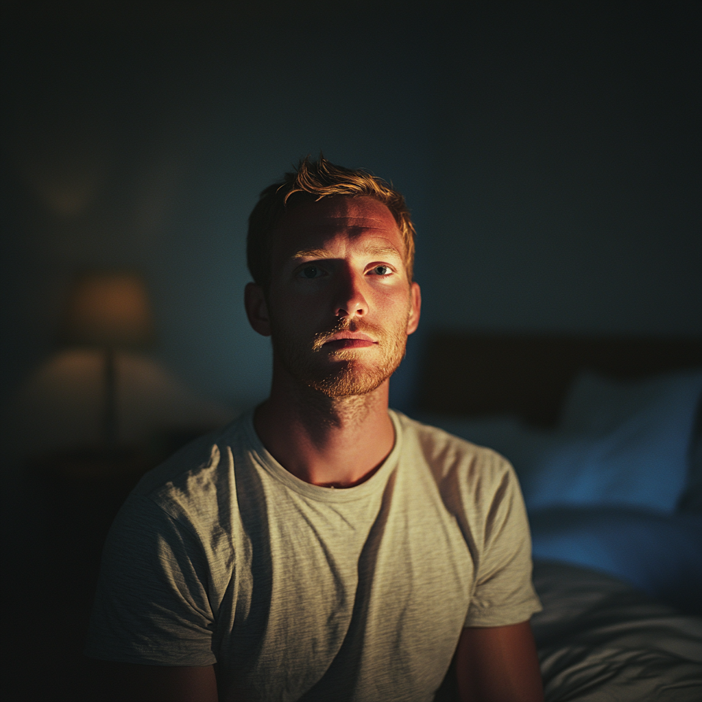 A man sitting on his bed | Source: Midjourney