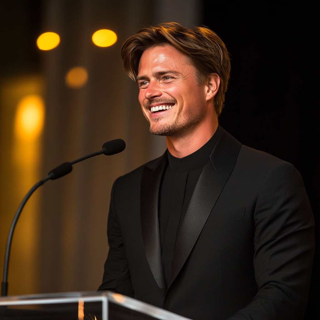 A smiling man standing at a podium | Source: Midjourney