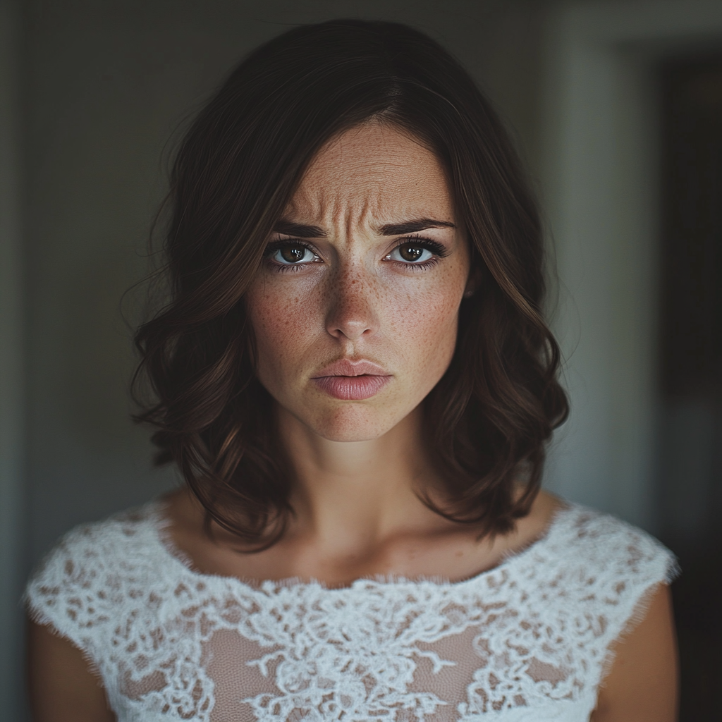 A close up of an upset bride | Source: Midjourney