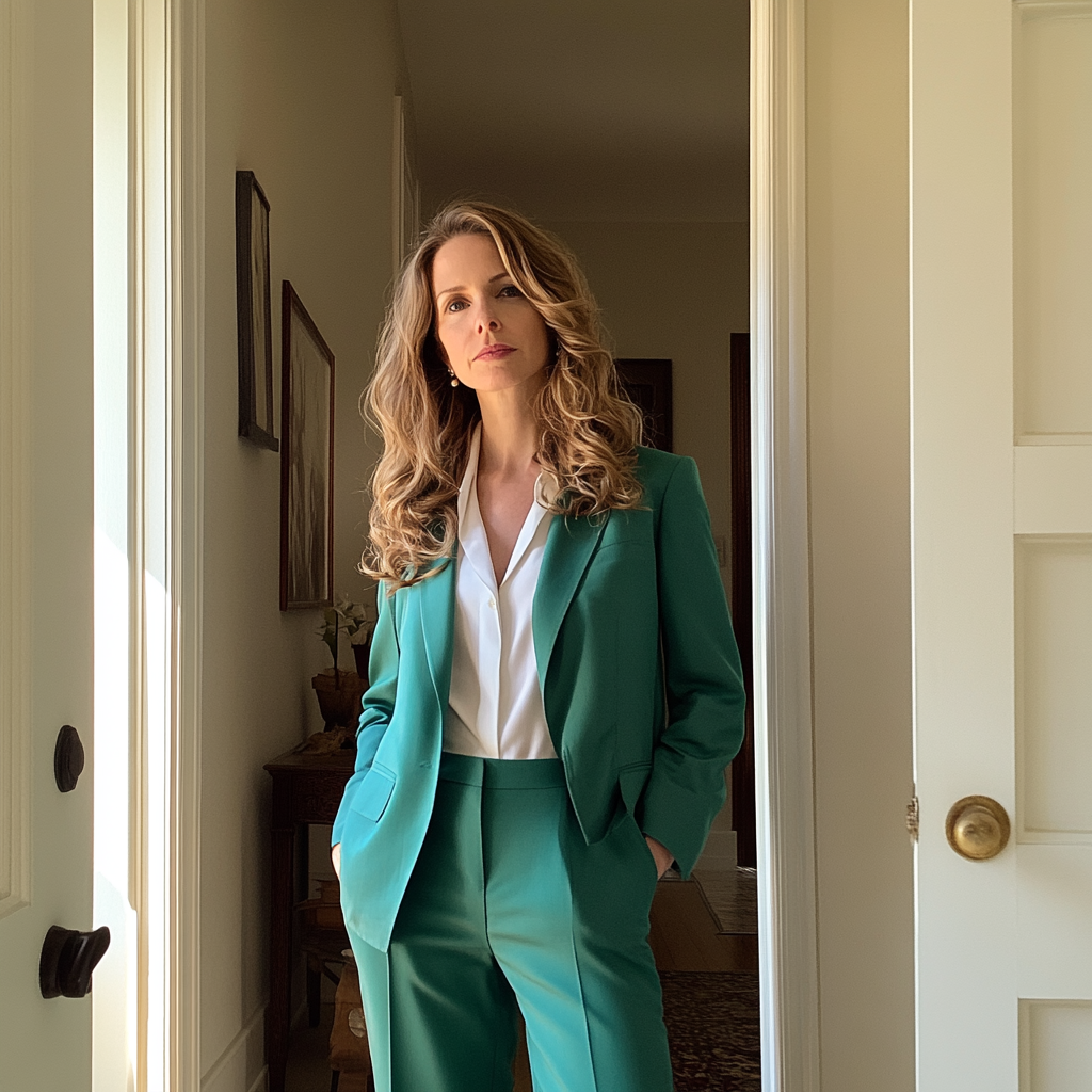 A tired woman standing in a hallway | Source: Midjourney