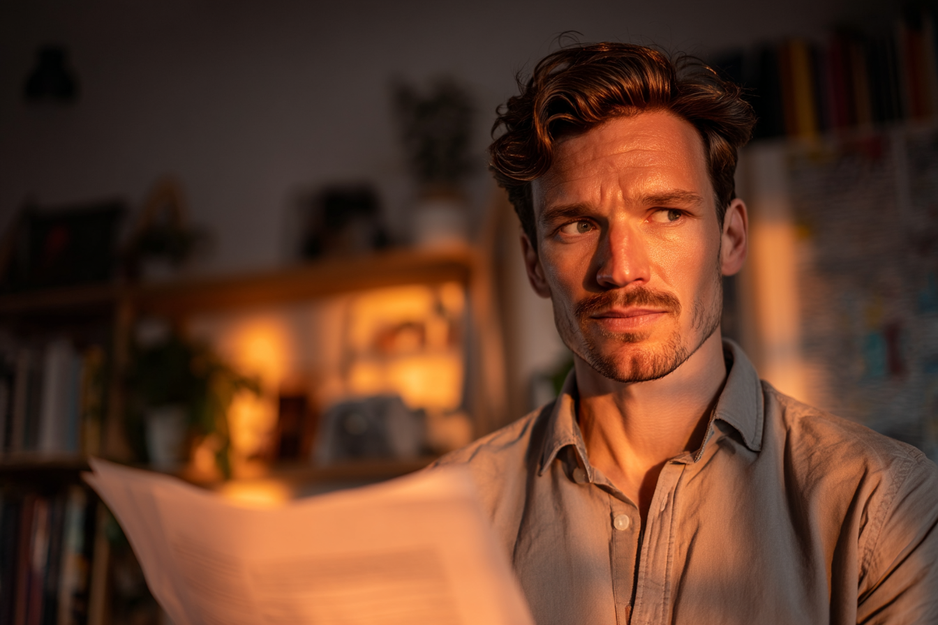 A man looking at a document | Source: Midjourney