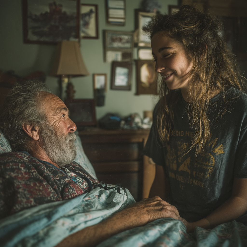 A granddaughter bidding her grandfather goodbye | Source: Midjourney