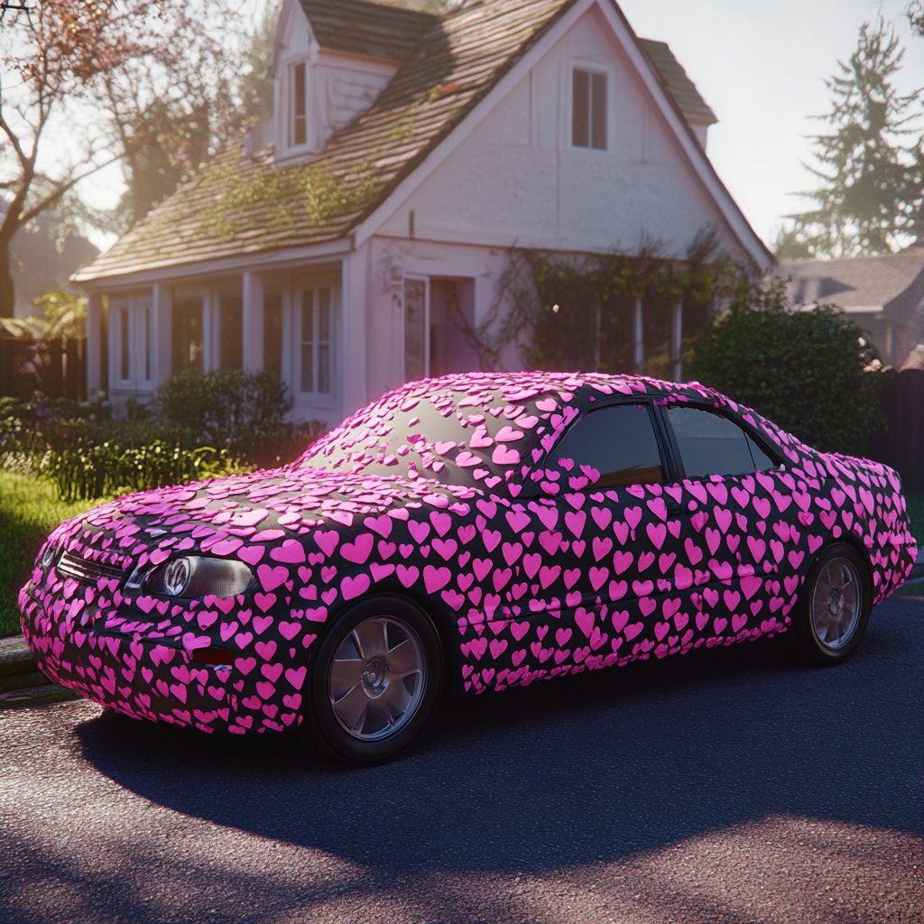 A car covered in hearts | Source: Midjourney