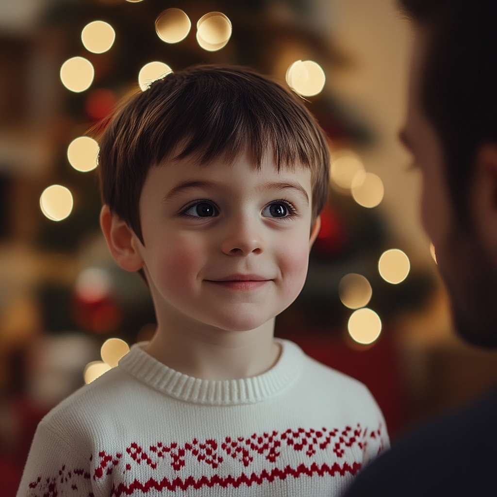 A boy looking at his father | Source: Midjourney