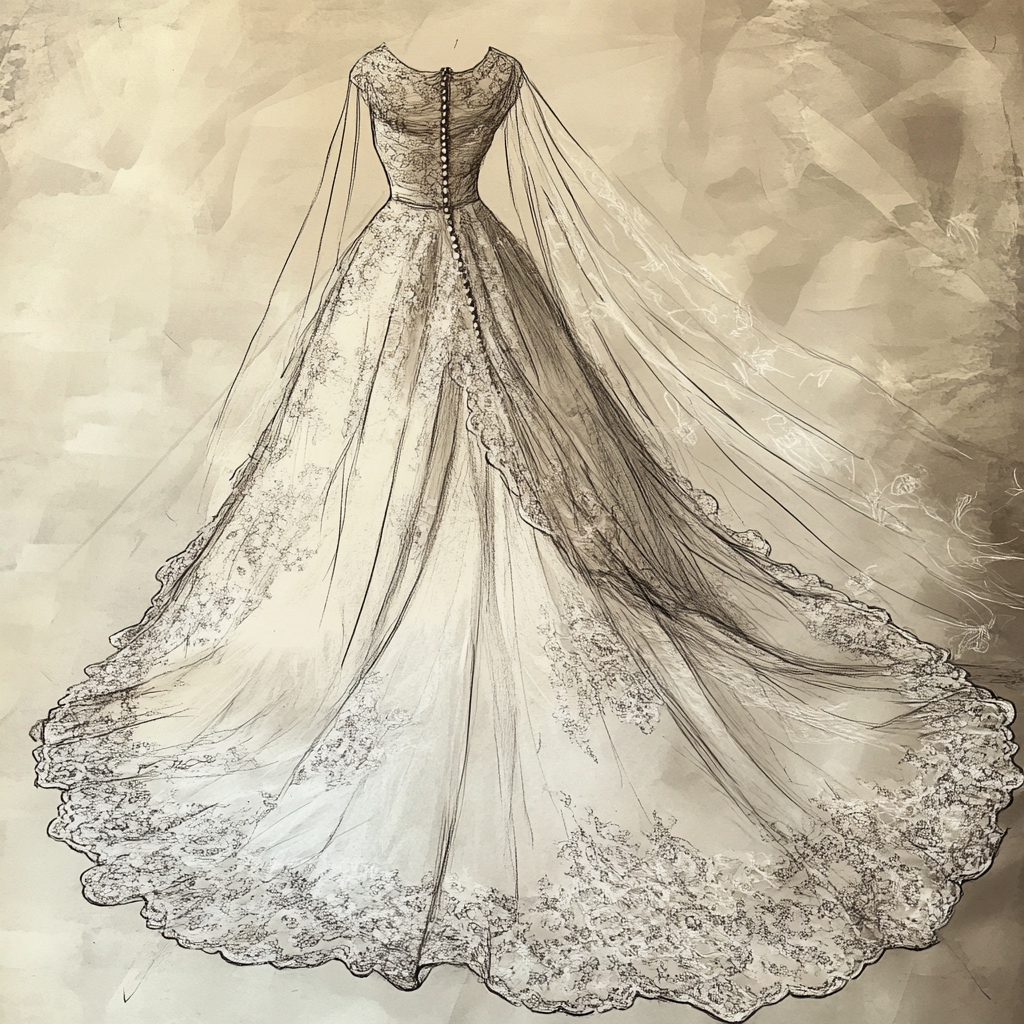 A sketch of a wedding dress | Source: Midjourney